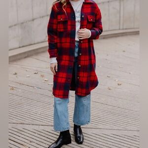 Anthropologie Red Plaid Oversized Shacket Medium